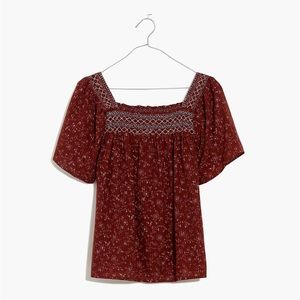 Madewell Square-Neck Smocked Top in Dotted Vines